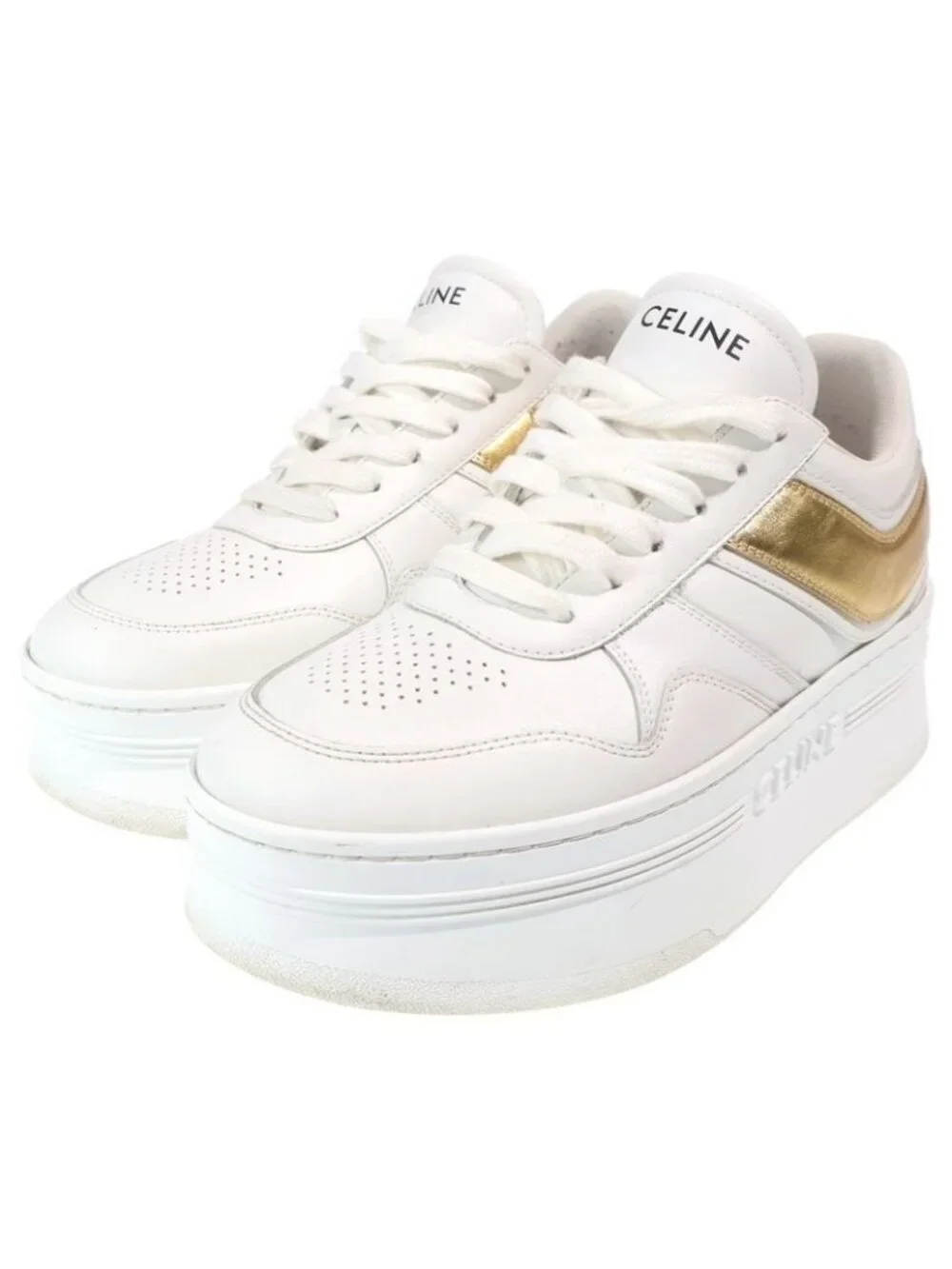 Celine Block Leather Thick Sole Sneakers White Gold - Picture 2 of 6